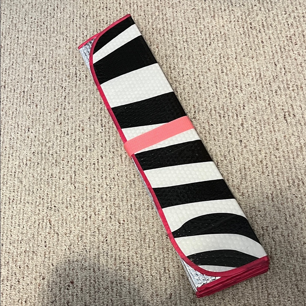Black and White Striped windshield sun blocker with Pink Accents